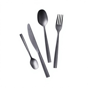 Ensemble de couverts en acier inoxydable forgé à la main, finition noire, 5 pièces, vaisselle de table, pour la maison, les mariages, les dîners - Product Image 1
