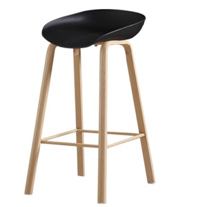 Tabouret de bar moderne et minimaliste, structure en bois, assise rouge, pour salon, café, chaise haute, design stable - Product Image 5