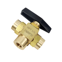 Vanne à boisseau sphérique en T haute pression, montage sur panneau de type L, pour conduite de gaz et instrumentation, filetage femelle NPT 1/8 1/4 po, en laiton, 3 voies