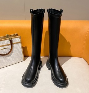 Bottes d'hiver pour femmes en cuir véritable de haute qualité, nouvelle tendance, bout rond, semelle épaisse, style cavalier, avec rehaussement interne, petite taille 33 - Product Image 2