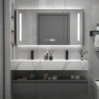 2022 جديد الأبيض خزانة حمام الرخام خشب عصري العائمة الحمام مزدوجة بالوعة الغرور مع مرآة