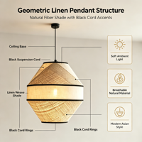 Lampe suspendue en tissu multicolore en forme de diamant Wabi-Sabi pour salon, salle à manger, villa