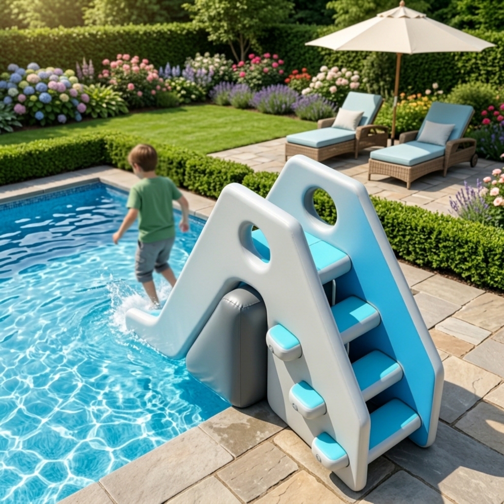 Toboggan Gonflable Pliable – Rampe Antidérapante, PVC Résistant, Pour Piscine/jardin/plage, Facile à Gonfler Et Ranger
