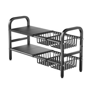 Estante de almacenamiento bajo fregadero Sea Shark de 2 niveles, organizador de gabinete de cocina de acero al carbono para utensilios de cocina, especias y alimentos. - Product Image 5