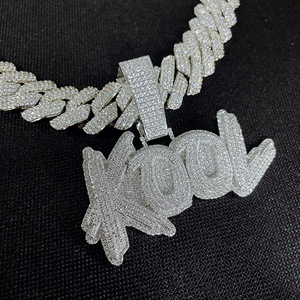 <span class=keywords><strong>Collana</strong></span> Hip Hop con <span class=keywords><strong>Nome</strong></span> e Numero, <span class=keywords><strong>Doppio</strong></span> Strato Bicolore, Completamente Decorata con Zirconi, Ciondolo Personalizzato con Lettere Maiuscole - Product Image 6