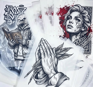 Film de transfert thermique premium avec plastisol et silicone pour streetwear, motifs écologiques chicano, tatouages, mains en prière, aigle - Product Image 1