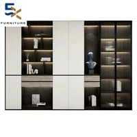 Gabinete de almacenamiento de estantería de pared completa moderno ajustable de madera de lujo ligero para oficina en casa