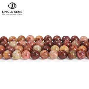 JD GEMS Semi Precious Gemstone 6mm 8mm 10mm 100% Natural Dark Red Grass Stone Round Loose Beads for Jewelry Making