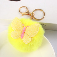 Nouveau mignon en peluche papillon porte-clés lapin boule de fourrure porte-clés doux fausse fourrure alliage pour femmes sac breloques voiture porte-clés pendentif