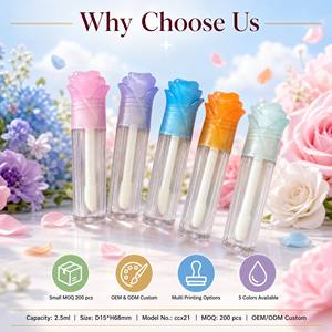 Tube de brillant à lèvres ISMAN en forme de bourgeon de rose, vide, 2,5 ml, rose, bleu, orange, pastel, dépoli, transparent, contenant cosmétique, vente en gros - Product Image 3
