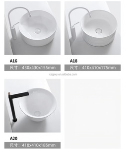 Lavabo rond en céramique moderne pour salle de bain, à poser sur comptoir - Product Image 4