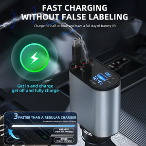 EU/AU/ru kho siêu nhanh sạc xe hơi có thể thu vào với cáp Giao hàng nhanh Loại-C sạc xe hơi 4 trong 1 - Product Image 3