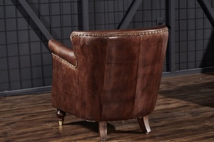 Sillón de Aviación con Estructura de Hierro de Estilo Industrial Antiguo y Tapicería de Cuero Marrón - Product Image 4