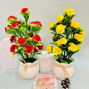 Plantas Artificiales Realistas <span class=keywords><strong>en</strong></span> Maceta, Mini Bonsái de Flores de Seda <span class=keywords><strong>en</strong></span> Macetas Blancas Decorativas para Decoración Romántica de Mesa de Hogar o Escritorio - Product Image 2