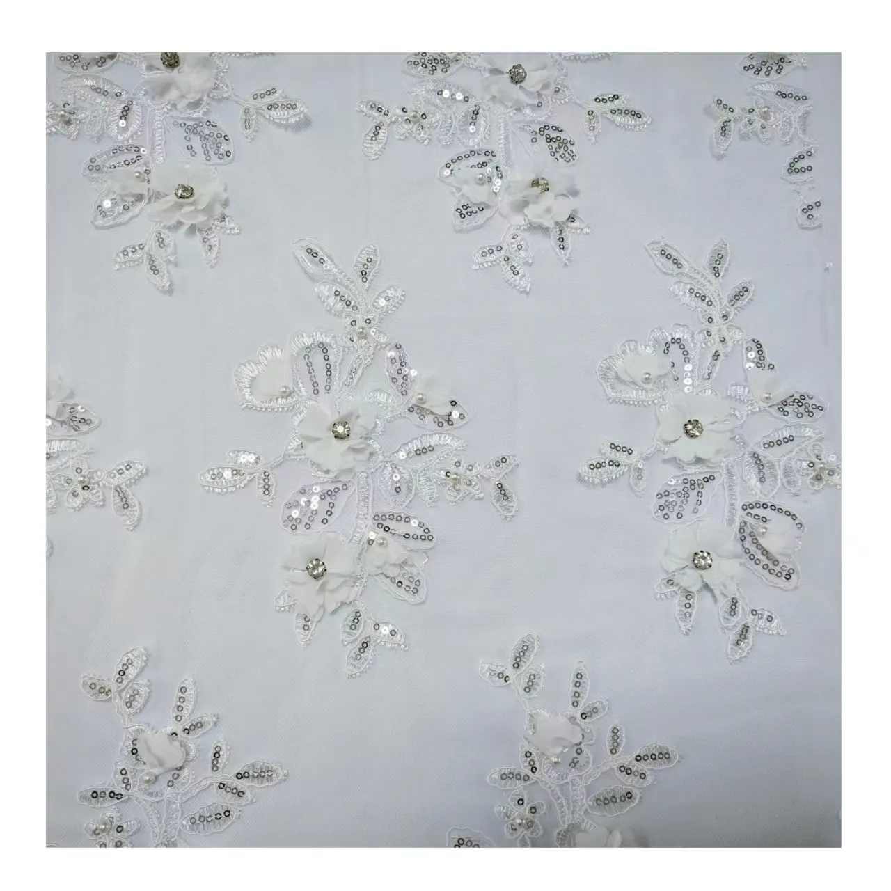 Pengerjaan indah kain renda tulle pengantin putih bordir kualitas tinggi 3D bunga tiga dimensi