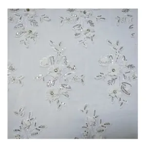 Exquisite workmanship white bridal tulle lace fabric high-end embroidery 3D three-dimensional flower