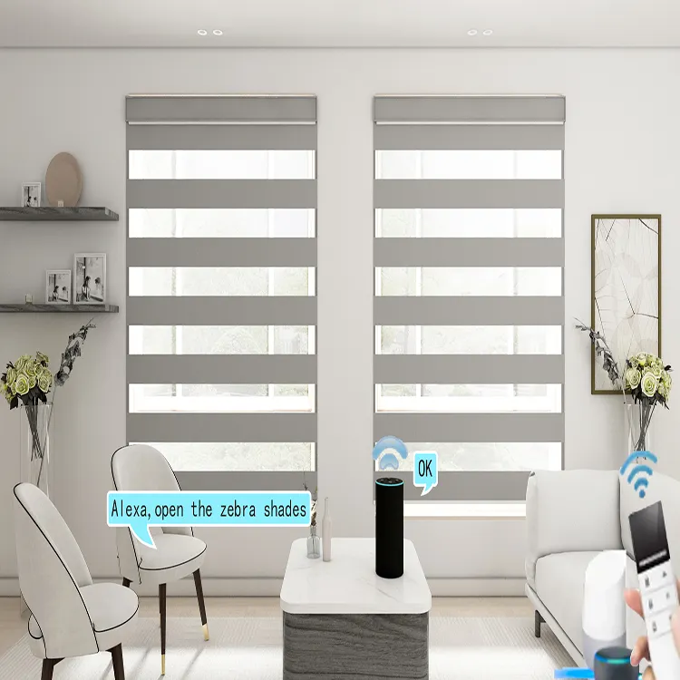 Cortinas automáticas para janelas em tecido, para decoração de casa, dia e noite, persianas zebra motorizadas, persianas e persianas