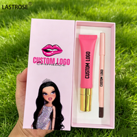 Ensemble de luxe 2-en-1 : Brillant à lèvres et crayon contour des lèvres, haute pigmentation, longue tenue, tube souple, applicateur métallique, kit de maquillage pour les lèvres au peptide