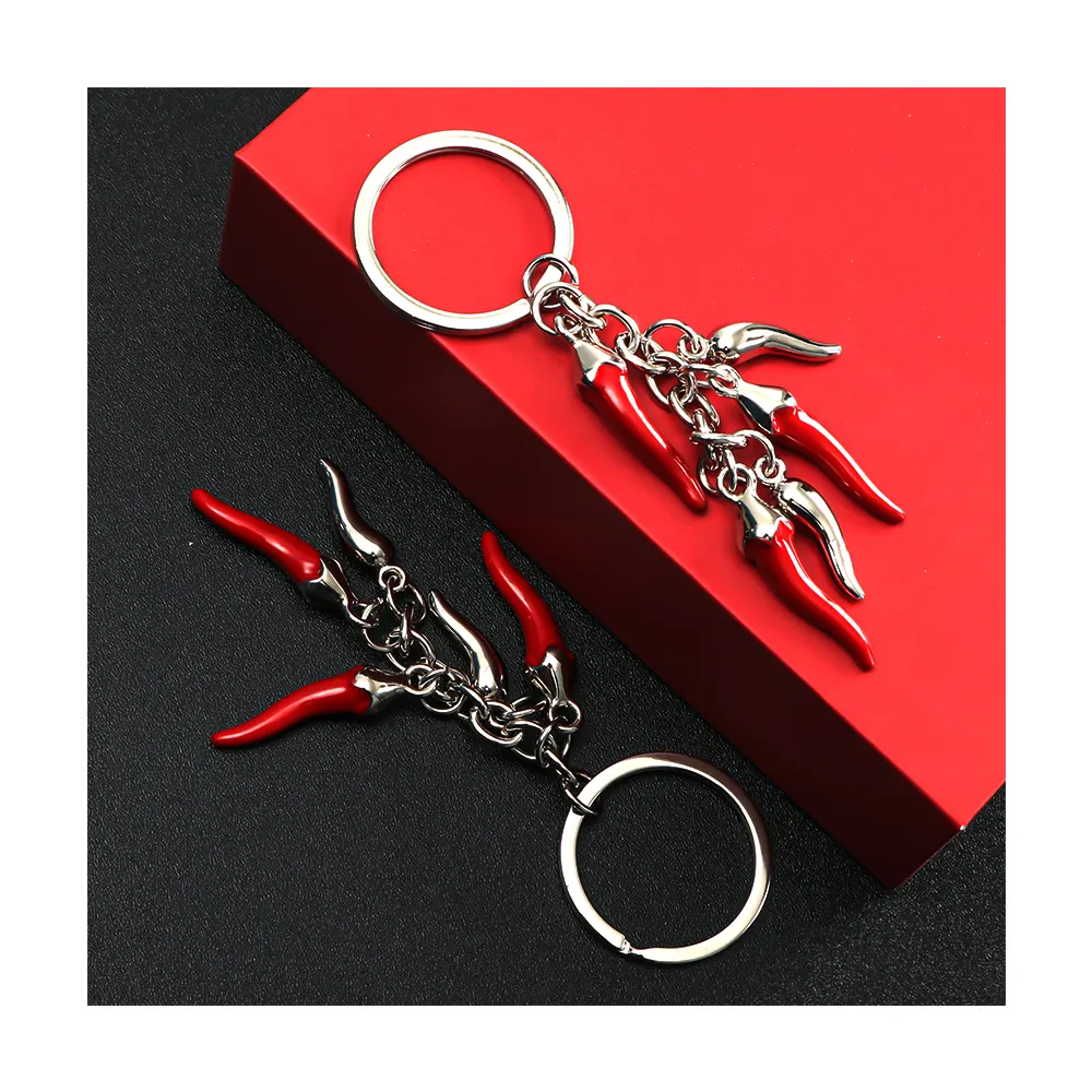 Promoción Metal Chili Pepper llavero Aleación de Zinc Italia turista recuerdo rojo Chili Pepper llaveros Regalos 3D Chili llavero