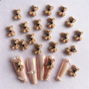 TSZS 20 pièces/sac Breloques d'ongles 3D Kawaii Mignonnes en forme d'ours avec nœud papillon, transparentes couleur <span class=keywords><strong>kaki</strong></span>, accessoires de résine pour nail art DIY - Product Image 1