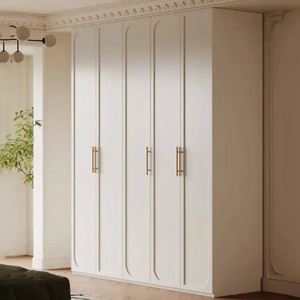 Modern <b>White</b> <b>Wardrobe</b> Flat Panel Doors Metal Handles Solid Wood Construction Full Height Storage Freestanding <b>Bedroom</b> Furniture - Product Image 3