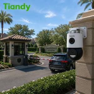 Caméra WiFi Tiandy double 4MP avec audio bidirectionnel, détection de mouvement cloud CMOS, vision nocturne couleur et lumière stroboscopique d'avertissement pour la maison - Product Image 1