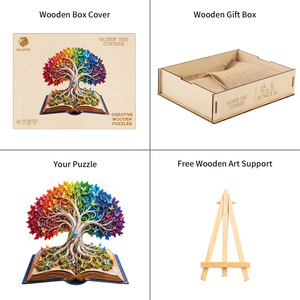 Puzzle en bois en forme de livre Arbre de Vie Papillon Arc-en-ciel, jouet anti-stress pour adultes, décoration d'intérieur, cadeau d'anniversaire, vente en gros, sans BPA - Product Image 3