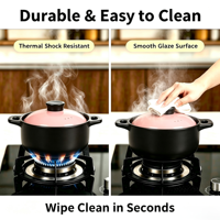 Casserole en céramique rose de 3,2 L avec couvercle, résistante à la chaleur, légère, antiadhésive, compatible lave-vaisselle, pour la cuisson