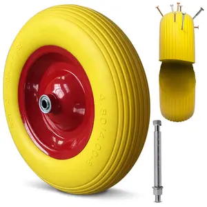 3.50 4.00 ruota riempita di pneumatici in schiuma PU pneumatico in poliuretano carrello da giardino ruota carriola gialla per la vendita