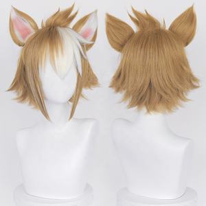 Vente en gros 35cm court brun mixte Genshin Impact <span class=keywords><strong>Gorou</strong></span> Anime perruque <span class=keywords><strong>Cosplay</strong></span> synthétique résistant à la chaleur cheveux Peluca avec deux oreilles - Product Image 2