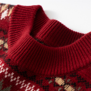 Premium <strong>Christmas</strong> Holiday Gift Retro Jacquard Thick Knit Mock Neck Top Rich Pattern 100% Cashmere <strong>Men</strong> Pullover Sweater - Product Image 4