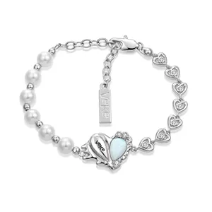 Trend ige 925 Sterling Silber Armbänder Schmuck 6mm Süßwasser perlen Perlen Opal Herz Charm Armband