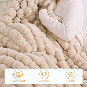 Kıvrımlı Suni Kürk Battaniye Rahat Sıcak Kalın Polyester Flanel Lüks Düz Suni Tavşan Kürkü Battaniyeler Ev İçin - Product Image 2