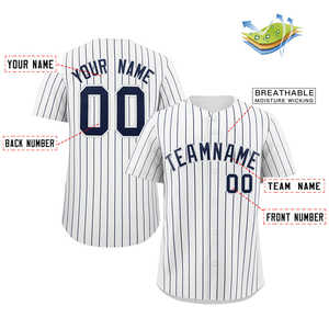 Custom White Navy Stripe Fashion Authentic Baseball Jersey - Product Image 2