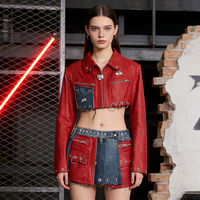 Fabricant OEM de vêtements pour femmes, ensemble de jupes en vrac, tenues en 2 pièces, streetwear, patchwork, crop tops en cuir et jupes pour femmes