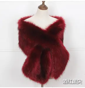 Wholesale long warm ladies faux fur shawl Fashion Bride Lady Faux Fur Scarf Shawl Wrap Stole