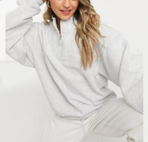 <span class=keywords><strong>Felpa</strong></span> Oversize <span class=keywords><strong>con</strong></span> Logo personalizzato collo alto <span class=keywords><strong>donna</strong></span> felpe Casual grigie <span class=keywords><strong>con</strong></span> mezza Zip - Product Image 4