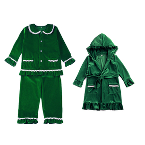 Pyjamas de Noël pour la famille, ensemble de pyjamas vert et rouge en velours, vêtements de nuit d'hiver pour adultes, pyjamas pour bébés garçons et filles - Product Image 6