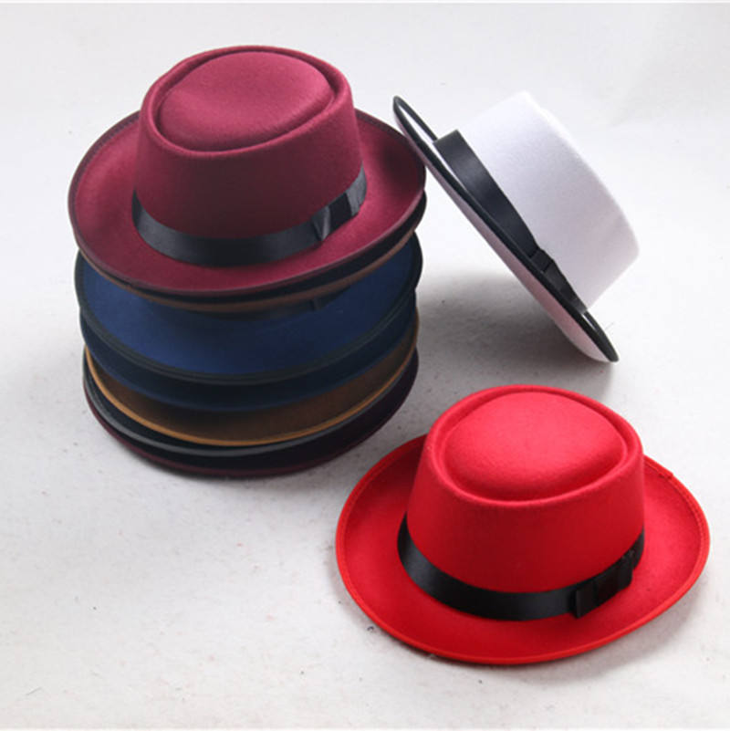 Wholesale Round Crown Faux Wool Felt Pork Pie Fedora Hats
