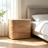Table de chevet R/H de style campagnard américain à trois tiroirs en bois massif, antique, vintage, rétro, pour chambre à coucher, meuble de rangement