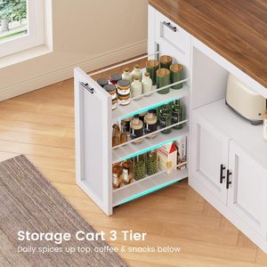 SENYU Modern <b>White</b> Kitchen Cabinet With Storage <b>Shelves</b> And Lighting For Pantry Use - Product Image 3