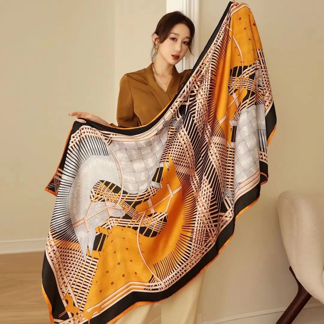 ขายส่งผ้าพันคอจีนผ้าพันคอผ้าไหมคุณภาพสูงผ้าซาตินยาวพิมพ์ผ้าพันคอผ้าไหมผู้หญิง