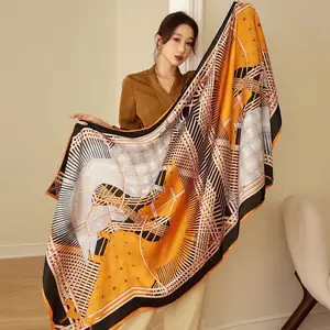 Vente en gros Chine Écharpe de haute qualité Soie Sentiment Foulards Satin Long Imprimer Foulard soyeux Femmes