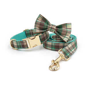 Producto en Oferta, <span class=keywords><strong>Collar</strong></span> de Perro de Poliéster a Cuadros Marrón y Verde, Estilo 2025, Herrajes Clásicos, Gancho para Correa, Collares de Perro Encantadores con Lazo - Product Image 1