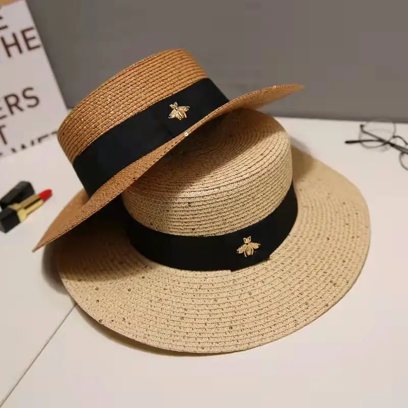 Summer StrawHat Fashion Ladies Outdoor Sunshade Sun Hats Bowknot Flat Top Boater Hats Beach Straw Hat For Women