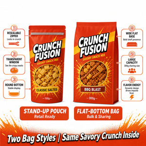 Custom Savory Snack Mix Bag Clear Window Resealable Zip Stand up Flat Bottom Food Packaging Bags for Chips Pretzels Party Mix - Product Image 5