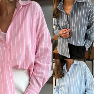 Camicia a maniche lunghe a righe da <span class=keywords><strong>donna</strong></span> <span class=keywords><strong>autunno</strong></span> <span class=keywords><strong>inverno</strong></span> 2025 camicia di abbigliamento alla moda per il commercio estero - Product Image 1