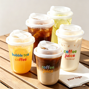 แก้วกาแฟพลาสติกใสแบบใช้แล้วทิ้ง พิมพ์โลโก้ได้ สำหรับเครื่องดื่มเย็น ชานมไข่มุก แก้วกาแฟรูปตัวยู พร้อมฝาปิด - Product Image 1
