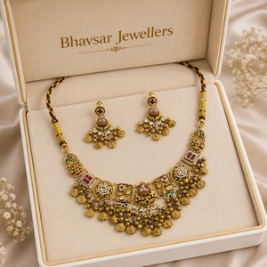 Exquisite Antique 925 Silver Choker <b>Necklace</b> Set with <b>Ruby</b> Emerald Accents Traditional Indian Bridal Jewelry Bhavsar-Party Gift - Product Image 6