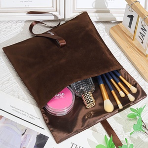 Custom Logo Printed Brown Velvet Hair Bundle Wig Gif <strong>Dust</strong> <strong>Bag</strong> With Ribbon Luxury Suede Wallet Purse Clothes Packing Pouch - Product Image 4